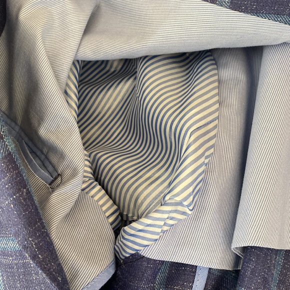 Peter Millar Large Regular Sleeve Blue Plaid Wool, Linen, Silk Blend Blazer - Picture 5 of 5
